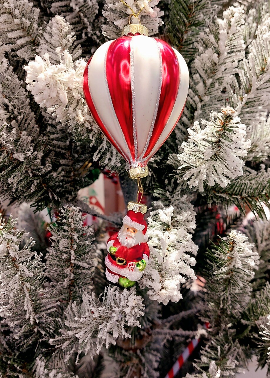 Christmas Glass Ornament - Striped Red and White Ball with Santa by Wizardi F07M3-52 HB-SY25777